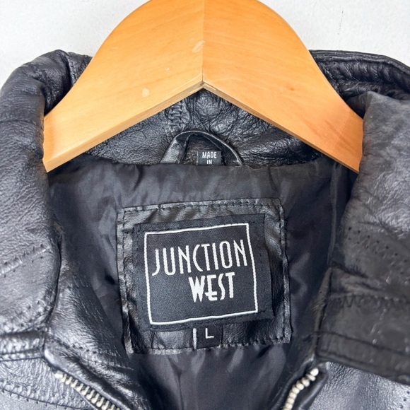 Vintage Junction West Women’s Black Patchwork Leather Jacket Sz L - Picture 4 of 13